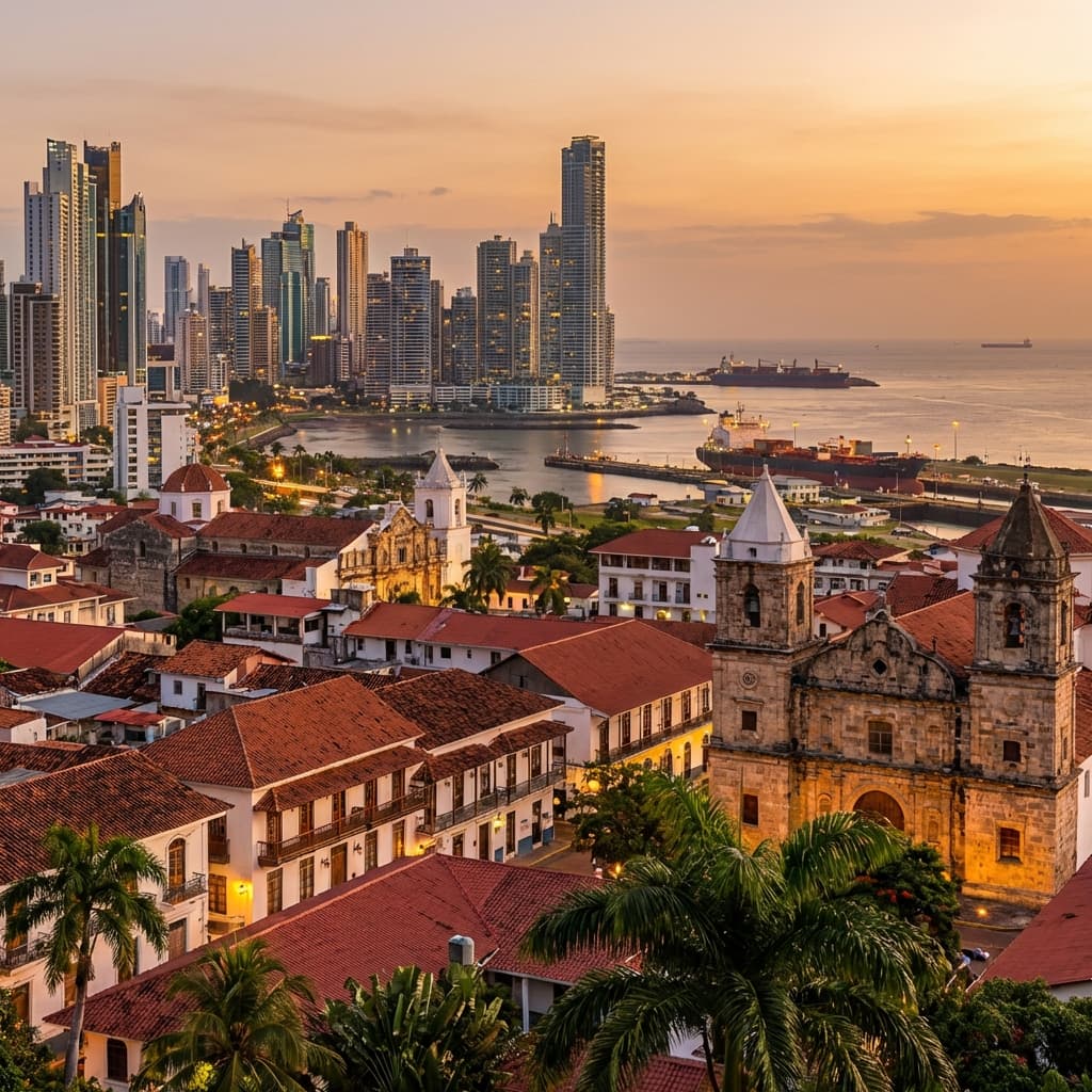 Vista panorámica de Ciudad de Panamá con Casco Viejo y skyline moderno