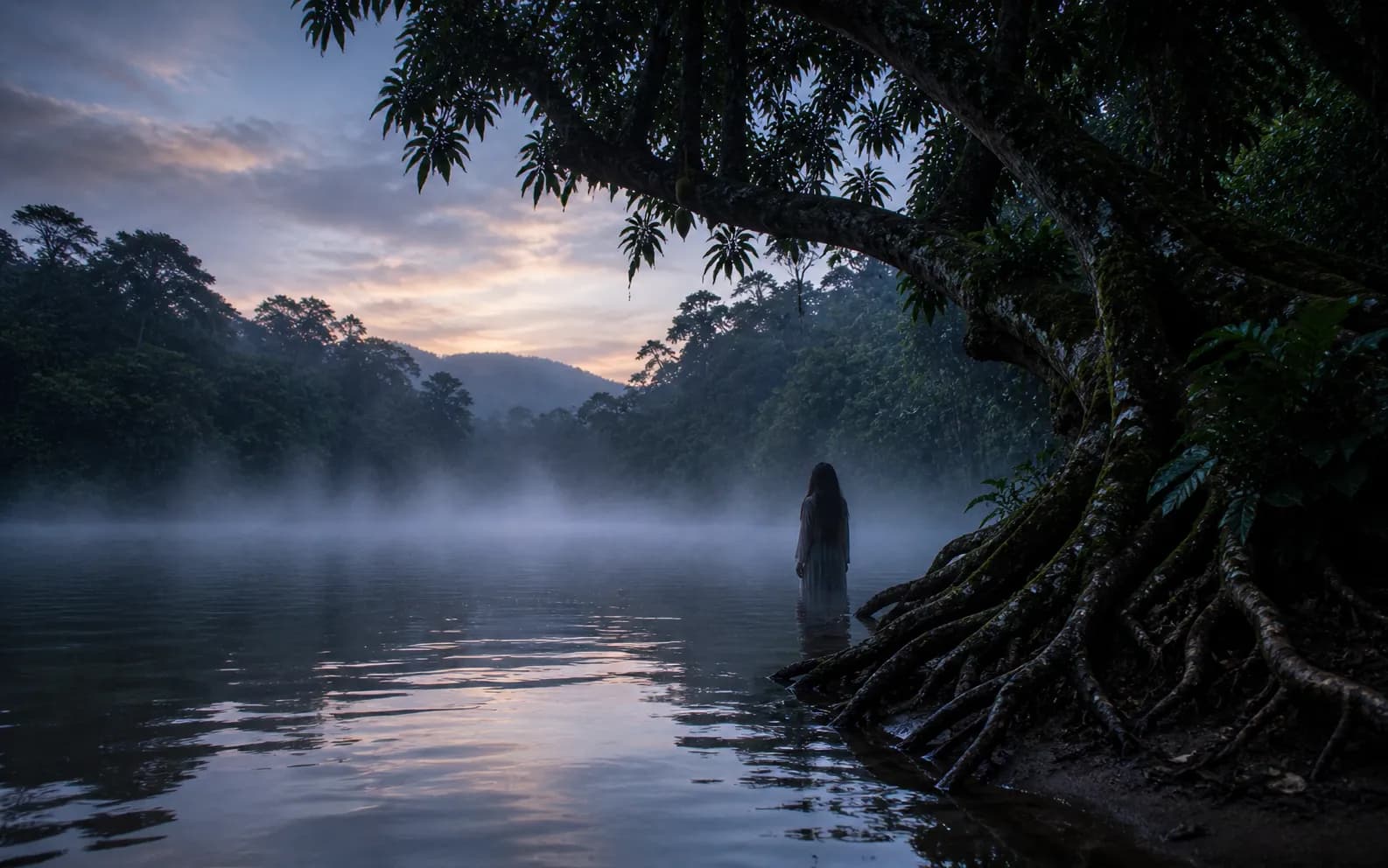 Río Chagres al amanecer en el Parque Nacional Chagres, escenario de la leyenda de La Tulivieja en Panamá